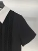 Womens Dress European Fashion brand Black white lapel short sleeved gathered waist studded embellishment mini dress