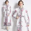 Designer Beige Party Floral Fitted Dress Robe Lantern Sleeve Woman O-neck Slim Vacation Boho Maxi Dresses 2024 Spring Fall Elegant Runway Ruched Ballgown