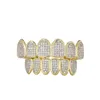 Boxes Hip Hop Full Iced Out Teeth Grillz Caps Bling Cubic Zircon Micro Pave Top & Bottom Charm Grills Set for Men Women Jewelry