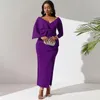 Abbigliamento etnico Abiti da sera africani per donne autunno elegante abito da corpo viola viola bianco a v-collo S-3xl