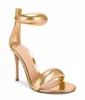 Rossis Kvinnor läder hälen Sandal Bijoux Ankel-remmet Metallisk läder stilett sandaler i silver svart guld GR-skor bröllopsfest klänning pumpar
