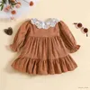 Vestidos da menina ma bebê 6m-4y criança infantil criança bebê menina vestido plissado renda a linha vestidos de manga longa para menina vintage outono primavera roupas d05