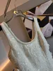 Dress Womens European Fashion Brand Beige Tweed Sequin Sparkle Diamond Embellished Edge Strap Dress