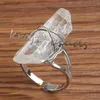 Solitaire Ring KFT Natural Healing Crystal Quartz Stone Finger Rings Wire Wrapped Rock Crystal Irregular Reiki Adjustable Stone Finger RingL231220