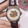 Мужские часы высокого качества дизайнерскиеOmegwatches WIS Big Flywheel Pin Полнофункциональные механические брендовые часы с ремнем в прямом эфире