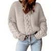 Suéteres de mujer, suéter de punto grueso de invierno, jersey de Color sólido, abrigo de Jacquard, Jersey corto cálido para mujer, suéter tejido de lana