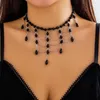 Salircon – collier ras du cou gothique Punk en maille avec pompon en métal, pendentif à la mode, esthétique, perle de cristal noir, bijoux de Cosplay pour femmes
