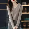 Women Sweters Women Sweter z długimi rękawami Top Knitover Vneck moda kobieta zima Podstawowa żeńska odzież Soild ol 231219