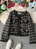 Herbst Winter Vintage Tweed Jacke Mantel Frauen Kleine Duft Patchwork Koreanische Woolen Cropped Mäntel Elegante Kurze Oberbekleidung 231220