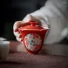 Set da tè Viola Rosso Finestra aperta Gruppo Manhua dipinto a mano Tazza da tè colorata Teiera cinese singola in ceramica