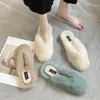 Slippare Autumn Winter Rabbit Hair Korean Baotou Flat Bottom tofflor Samma stil Outwear Half tofflor för kvinnor 231219