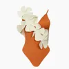 Porter des femmes maillots de bain une pièce maillots de bain en trois dimensions fleur Bikini solide Orange dos nu maillot de bain Surf Wear été Beachwear