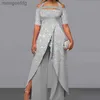 Damen Jumpsuits Strampler Eleganter Musterdruck Kurzarm Langer Overall Frauen Chic Rückenfrei Schnürung Unregelmäßiger Overall 2023 Mode Weiblich Split Strampler YQ231220