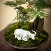 Tea Pets Mini Handmade White Porcelain Animal Cow Lucky Decoration Chinese Office Study Table Decorations Small Ornament Set