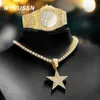 Portagioie Collana stella a cinque punteOrologio Hip Hop Miami Catena da tennis Colore argento ghiacciato con strass pavimentati per uomo Collana di gioielli 231219