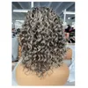 Cinza encaracolado perucas 100% cabelo humano curto cinza brasileiro onda profunda encaracolado prata cinza sal e pimenta hd rendas T Parte peruca dianteira do laço 12 polegadas 130%