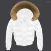 Trench da donna Moda Cappotto a bolle bianco Grande collo di pelliccia Giacca corta lucida Autunno inverno Impermeabile Piumino femminile Parka Mujer 2023