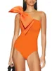 Maillots de bain pour femmes Sexy une épaule solide pièce femmes 2023 orange taille haute bikini dos nu tenue de plage serrée avec jupe de couverture