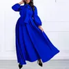 Etniska kläder Eleganta afrikanska aftonklänningar för kvinnor Bow Collar Lång ärm Hög midja Party Dinner Vestidos Maxi Dress Solid Color