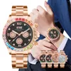 Montre-bracelets en acier inoxydable en acier inoxydable RHINATONE Diamond Men's Watch Three-Eye Square Elegant Man High Quality Atmosphère