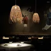 Lampade a sospensione Sud-est asiatico Personalità creativa Ristorante Bar Stile familiare Lampada a LED intrecciata in bambù Lampadario cinese