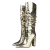 Europäischen und Amerikanischen Stil Starke Ferse Falten Hohe Stiefel Seitlichem Reißverschluss frauen Silber Große Größe Schuhe 231220