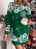 Casual Dresses Women Printed Christmas Dress Autumn Winter Fashion Snowflake Print Oblique Shoulder Elegant Female