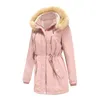 Giacche da donna Cappotti invernali imbottiti in cotone 2023 Giacca a vento Collo in pelliccia casual Cappotto da neve con cappuccio spesso Cappotto caldo in pile da donna