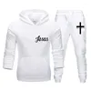 Herrspårsperioder senaste Jesus tryckt spårdräkt vår och höst sportkläder casual fasta färg huva hoodies byxor man design sport kit