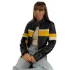Jackets para mujeres Otoño e invierno Color Patchwork Contraste Medio cuello alto Zipper Camil de manga larga Fit corta de motocicleta PU Leather