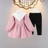 Clothing Sets Girls' Winter Set Two Piece Plush Pink Coat And Leggings Fashionable Beautiful Baby Girl Clothes 7-12m 13-24m