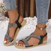 Sandaler Flat Casual Women's 2024 Summer Leather Leather Rhinestone Decoration Open Toe Elastic Strap Shoes for Women