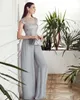 Elegant Silver Grey Mother Of The Bride Dresses Lace Evening Dress Scoop Neck Appliqued Wedding Guest Dress Abito Cerimonia