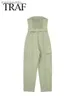 Rompers de macacões femininos TRAF 2023 Novas mulheres moda Y2K Mumpsuit verde sólido com calças de carga verde sem mangas de cinto