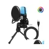 Microphones Gaming Microphone For Pc Wind Protection Usb Condenser With Pop Filter Tripod Video Chatting Podcast Record 230518 Drop Dh2U1