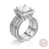 Pierścionki ślubne Biżuteria Bridal 925 Silver Square Klaster Pierścionki zaręczynowe dla kobiet 4ct Sona Diamond Architektura Pierścień Symulowana platyna 231219