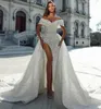 Abito da sposa a sirena con paillettes scintillanti con strascico staccabile Abito da sposa diviso Chiesa con spalle scoperte Abiti da sposa personalizzati