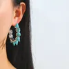 Hoop Earrings Fashion C-shaped Alloy Stud With Vintage Punk Rivet Green Turquoise For Women