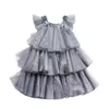 Mädchenkleider Mädchen Kleid Sommermädchen Feste Farbe Spitze Dünn Sternnetz Gaze Prinzessin Kleid mit Stirnband Ropa de Nia Vestido