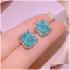 Stud 925 Sterling Sier Heart Love Stud örhängen för kvinnor 18K Rose Gold Shining Square Elegant Crystal Blue Diamond Ear Rings Designer Dhtdm