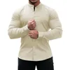 Camisa informal para hombre, ajustada, microelástica, manga larga, cómoda, versátil, con cuello alto, camisas, camisa de vestir para hombre 231220