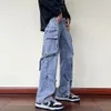 Vêtements Y2K pour hommes pour hommes Vêtements Cargo Pantais large jambe évasée pantalon en jean streetwear jeans baggy pantalon droit pour hommes 231220