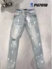 purple jeans mens designer jeans men pants denim tears jeans black trousers High-end Quality embroidery quilting ripped for trend brand vintage pant fold slim skinny
