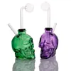 Skull Design Pyrex Thick Glass Bong Portable Glass Bubbler with Curved 10mm Oil Rig Pipe and Thick Glass Burner Pipes Mini Water Pipes Cheap Bongs Smoking Accessories