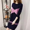 Casual Jurken Dikker Losse Midi Gebreide Jurk Koreaanse Mode Trui Vestidos Vrouwen O-hals Knitwears Herfst Winter Lange Mouw Elbise