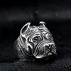 Männer Vintage Edelstahl Ring Viking Pitbull Bulldog Gothic Mops Hundekopf Totem Amulett Punk Tierschmuck für Männer Jungen240W