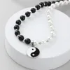 Halsband för kvinnor tidvatten hip-hop personlighet och vit pärlhänge yin yang tai chi bagua halsband kedja chokers254d