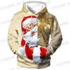 Herrtröjor tröjor 3D Santa Claus Print Hoodies för män Jul huva tröja Fashion Autumn Winter Men kläder överdimensionerade långärmad tröja T231220