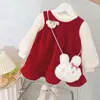 Clothing Sets Baby Girls Christmas Outfit Winer Thick Warm White Top Red Princess Dress 2pcs And Shoulder Bag Born Birth Girl Clothes