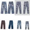 Designer Jeans Luxury New Men's Jeans Straight Trousers Letter Prints Long Style Make Old Washed Purple Jeans 2024